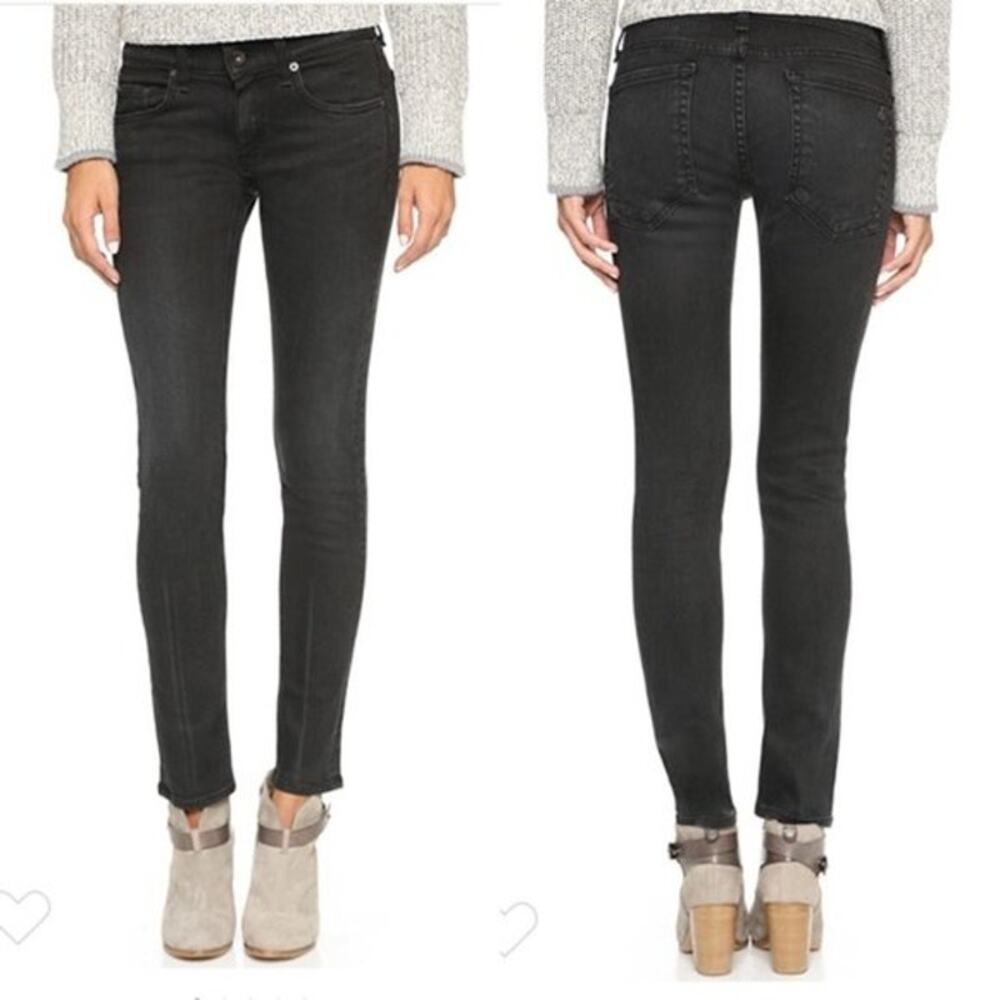 Rag & Bone Black Cotton Blend Tomboy Skinny Clean Black Wash Denim Jeans Size 24